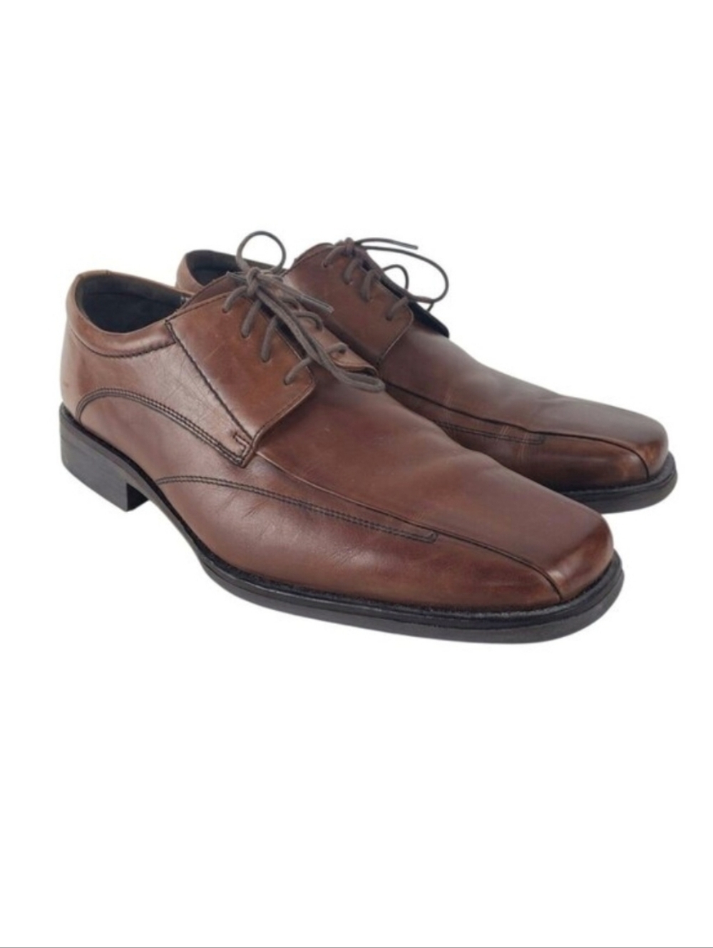 Johnston & Murphy Mens 13 Brown Leather Bicycle Toe Derby Lace Up Dress Shoes